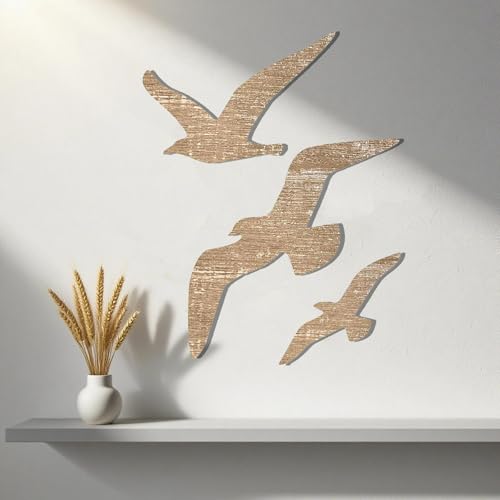 LNSYSNS Deko Möwe, 3 Stück Möwen Wanddekoration, Möwenform Wanddeko Holz, Buchenholz Seemöwen Wanddekoration, Maritimer Wanddekor für Wohnzimmer, Schlafzimmer, Flur von LNSYSNS