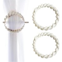 Lntyq - 2er-Set Gardinenseile mit Holzstange - Handgewebter Gardinenhalter aus Baumwolle - Beige von LNTYQ