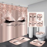 4 teile/satz Hübscher Duschvorhang Wimpern funkeln Rose Gold Tropfen Wunderschöne Badezimmer Dekor Waterpro - Lntyq von LNTYQ