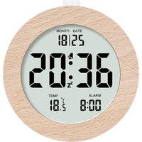 Digitaler Wecker aus Holz, LCD-Morgenwecker, Digitaluhr mit Datumsanzeige, Temperatur, Schlummerfunktion, Hintergrundbeleuchtung, batteriebetriebene von LNTYQ