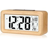 Lntyq - Einfach einzustellender digitaler Bambus-Wecker mit Temperatur, digitaler Wecker, für Schlafzimmer von LNTYQ