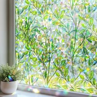 Lntyq Buntglas-Fensterfolie, Sichtschutz, Regenbogeneffekt, 30 x 100 cm, grünes Blattmuster, elektrostatische Glasfolie, nicht klebend, dekorativer Lntyq Buntglas-Fensterfolie, Sichtschutz, Regenbogeneffekt, 30 x 100 cm, grünes Blattmuster, elektrostatische Glasfolie, nicht klebend, dekorativer von LNTYQ
