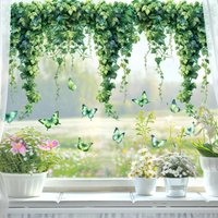 Lntyq Fensteraufkleber mit grünen Blättern und Pflanzen, 58,4 x 27,9 cm, Fensteraufkleber mit grünen Blättern und Pflanzen, wiederverwendbare von LNTYQ