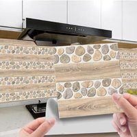 Lntyq Küchenaufkleber mit Holzmaserung, Kieselsteine, selbstklebende Küchenrückwand, wasserdichte PVC-Wandfliesen, Badezimmer-Wandaufkleber, von LNTYQ