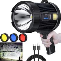 Projecteur rechargeable, lampe torche à main grande lampe de poche projecteur solaire extérieur super lumineux,(noir) - Lntyq von LNTYQ