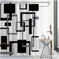 Lntyq Schwarz-weißer Duschvorhang, Duschvorhang-Set aus schwarz-grauem geometrischem Stoff, Mid Century Modern Abstrakter minimalistischer Lntyq Schwarz-weißer Duschvorhang, Duschvorhang-Set aus schwarz-grauem geometrischem Stoff, Mid Century Modern Abstrakter minimalistischer von LNTYQ