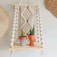 Makramee-Wandregal, schwebendes Holz, einreihig, Boho-Wandteppich, Wanddekoration, Baumwolle, handgefertigte Makramee-Vorhänge für Türen, Wohnzimmer, Makramee-Wandregal, schwebendes Holz, einreihig, Boho-Wandteppich, Wanddekoration, Baumwolle, handgefertigte Makramee-Vorhänge für Türen, Wohnzimmer, von LNTYQ