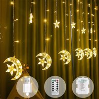 Ramadan-Dekoration, Lichterkette, 3,5 m, Mond- und Stern-Lichtervorhang für den Innenbereich, batterie-/USB-betrieben, mit Timer und Fernbedienung, 8 Ramadan-Dekoration, Lichterkette, 3,5 m, Mond- und Stern-Lichtervorhang für den Innenbereich, batterie-/USB-betrieben, mit Timer und Fernbedienung, 8 von LNTYQ