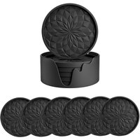 Silikon-Untersetzer mit Halter, 6er-Set, Untersetzer für heiße oder kalte Getränke, dick, rutschfest, antihaftbeschichtet, tiefes Tablett, schwarz Silikon-Untersetzer mit Halter, 6er-Set, Untersetzer für heiße oder kalte Getränke, dick, rutschfest, antihaftbeschichtet, tiefes Tablett, schwarz von LNTYQ