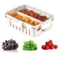 Snackbox mit Deckel, Snackteller mit 2 herausnehmbaren Fächern, transparente Kühlschrank-Aufbewahrungsbox mit Deckel für Obst und Gemüse - Lntyq von LNTYQ