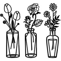 Lntyq - Wanddekoration mit Metallblumen, 3-teilig, schwarze Metall-Wandskulptur, minimalistische Metallwandkunst, Draht-Wanddekoration, Lntyq - Wanddekoration mit Metallblumen, 3-teilig, schwarze Metall-Wandskulptur, minimalistische Metallwandkunst, Draht-Wanddekoration, von LNTYQ