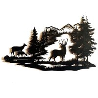 Lntyq - Wandkunst mit Wald-Hirsch-Szene, Metall-Berg-Wandskulptur zum Aufhängen, indische Deko für Wohnzimmer Lntyq - Wandkunst mit Wald-Hirsch-Szene, Metall-Berg-Wandskulptur zum Aufhängen, indische Deko für Wohnzimmer von LNTYQ