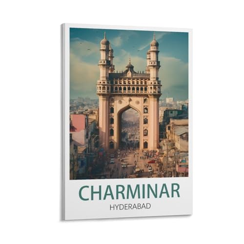 LNUYITR Charminar Hyderabad Vintage-Reiseposter, 60 x 90 cm, Leinwand-Kunst-Poster und Wandkunst, Bilddrucke, modernes Heim-, Schlafzimmer-Dekor-Poster von LNUYITR