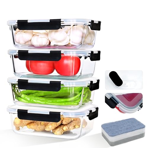 LNWSN Outdoor Camping Geschirr Set – 4x1520ML Stapelbare Picknickdosen Schwarz (BPA-Frei) | Frischhaltedosen Glas Mit Deckel & Outdoor-Kühlbox Kompatibel | Eckige Form + Auslaufsichere 4D-Dichtung von LNWSN