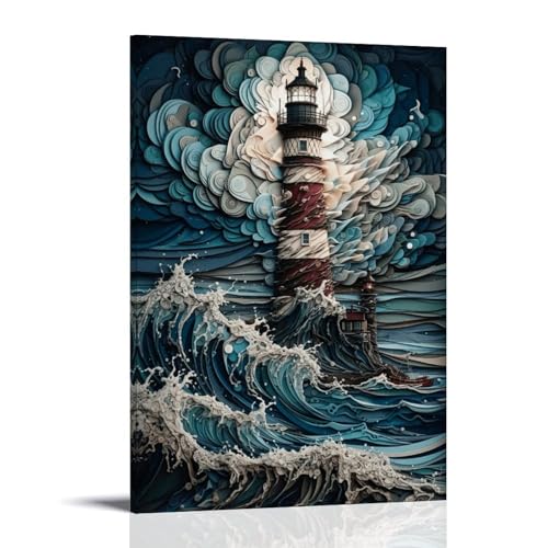 LNXEJAKT Lighthouse in The Storm Poster Dekorative Malerei Leinwand Wandkunst Wohnzimmer Poster Schlafzimmer Malerei,Wandkunst Bilddruck Moderne Familienzimmer Dekor 24x36inch(60x90cm) von LNXEJAKT