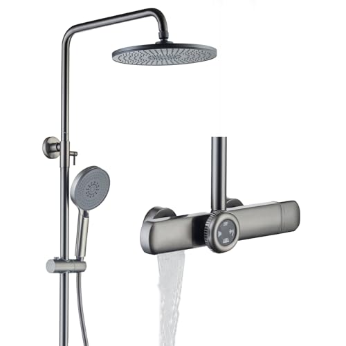 Duschsystem mit Thermostat, Duscharmatur Komplettset mit 26cm Rund Regendusche, 3 Strahlarten Handbrause und Wasserfall Auslauf, Höhenverstellbare Duschset Messing, Regendusche mit Armatur Duschsystem mit Thermostat, Duscharmatur Komplettset mit 26cm Rund Regendusche, 3 Strahlarten Handbrause und Wasserfall Auslauf, Höhenverstellbare Duschset Messing, Regendusche mit Armatur von LNXGJJ