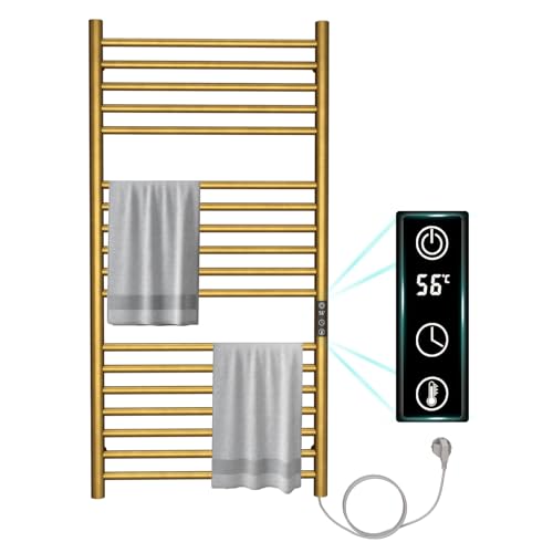 LNXGJJ Badheizkörper Elektrisch Heizkörper Bad mit Thermostat, LED Bildschirm, 550x1100mm Handtuchheizkörper Elektrisch mit 220W für Badezimmer/Wohnzimmer, Gold, Right line von LNXGJJ