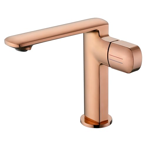 Wasserhahn Bad, Mischbatterie Waschbecken Mit Auslauf HöHe 156mm, Einhebelmischer Waschbecken, Warm- Und Kaltwasser Einstellbar, Messing (RoséGold) von LNXGJJ