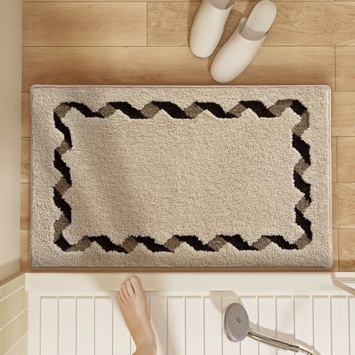 Badezimmermatte Abstrakt Schwarz Braun Badmatte Mikrofaser Bath Mat Waschbar Badezimmerteppich Duschvorleger rutschfest Badematte Schnelltrocknend Badvorleger Verdicken Badezimmermatten 40x60cm von LNXSESN