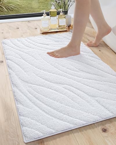 Badezimmermatte Abstrakt Weiß Badmatte Mikrofaser Bath Mat Waschbar Badezimmerteppich Duschvorleger rutschfest Badematte Schnelltrocknend Badvorleger Verdicken Badezimmermatten 50x80cm von LNXSESN