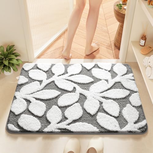 Badezimmermatte Abstrakte Weiße Blätter Bath Mat Mikrofaser Badmatte Waschbar Badezimmerteppich rutschfest Badematte Schnelltrocknend Badezimmermatten Verdicken Badmatten Badvorleger 50x80cm Badezimmermatte Abstrakte Weiße Blätter Bath Mat Mikrofaser Badmatte Waschbar Badezimmerteppich rutschfest Badematte Schnelltrocknend Badezimmermatten Verdicken Badmatten Badvorleger 50x80cm von LNXSESN