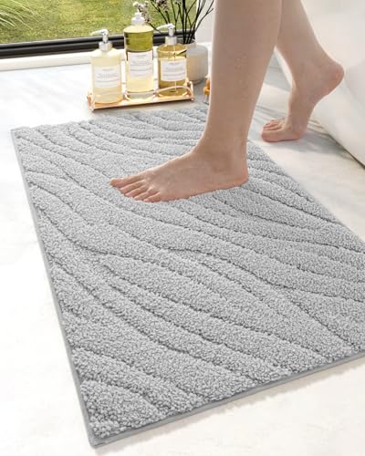 Badezimmermatte Abstraktes Lichtgrau Badmatte Mikrofaser Bath Mat Waschbar Badezimmerteppich Duschvorleger rutschfest Badematte Schnelltrocknend Badvorleger Verdicken Badezimmermatten 40x60cm von LNXSESN