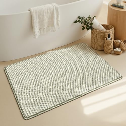 Badezimmermatte Beige Bath Mat Mikrofaser Badmatte Langlebig Badezimmerteppich rutschfest Badematte Schnelltrocknend Duschvorleger Verdicken Badvorleger Waschbar Badezimmermatten 50x80cm von LNXSESN