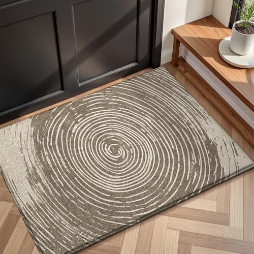 Badezimmermatte Beige Braun Kreis Bath Mat Mikrofaser Badmatte Langlebig Badezimmerteppich rutschfest Badematte Schnelltrocknend Duschvorleger Verdicken Badvorleger Waschbar Badezimmermatten 50x80cm von LNXSESN