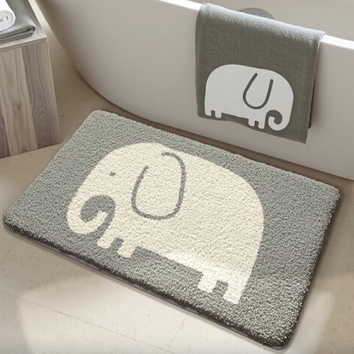 Badezimmermatte Beige Tiere Grau Bath Mat Mikrofaser Badmatte Langlebig Badezimmerteppich rutschfest Badematte Schnelltrocknend Duschvorleger Verdicken Badvorleger Waschbar Badezimmermatten 50x80cm von LNXSESN