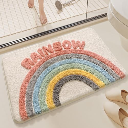 Badezimmermatte Blau Grau Regenbogen Bath Mat Mikrofaser Badmatte Waschbar Badezimmerteppich rutschfest Badematte Schnelltrocknend Badezimmermatten Verdicken Badmatten Badvorleger 50x80cm Badezimmermatte Blau Grau Regenbogen Bath Mat Mikrofaser Badmatte Waschbar Badezimmerteppich rutschfest Badematte Schnelltrocknend Badezimmermatten Verdicken Badmatten Badvorleger 50x80cm von LNXSESN
