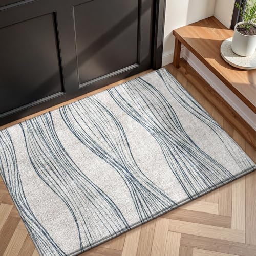 Badezimmermatte Blau Streifen Drucken Bath Mat Mikrofaser Badmatte Langlebig Badezimmerteppich rutschfest Badematte Schnelltrocknend Duschvorleger Verdicken Badvorleger Badezimmermatten 50x80cm von LNXSESN