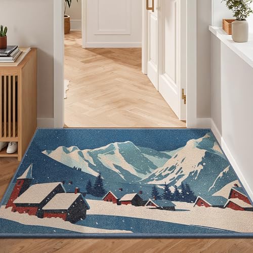 Badezimmermatte Blaue Landschaft Bath Mat Mikrofaser Badmatte Waschbar Badezimmerteppich rutschfest Badematte Schnelltrocknend Badezimmermatten Verdicken Badmatten Badvorleger 40x60cm von LNXSESN