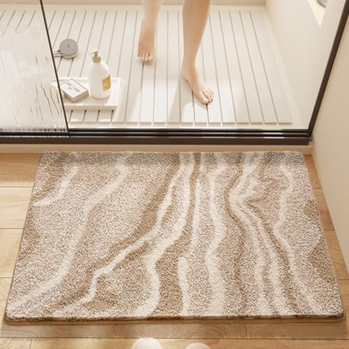 Badezimmermatte Braun Beige Weiß Badmatte Mikrofaser Bath Mat Waschbar Badezimmerteppich Duschvorleger rutschfest Badematte Schnelltrocknend Badvorleger Verdicken Badezimmermatten 40x60cm von LNXSESN