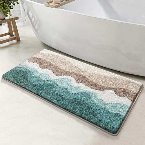 Badezimmermatte Braun Blauer Berg Badmatte Mikrofaser Bath Mat Waschbar Badezimmerteppich Duschvorleger rutschfest Badematte Schnelltrocknend Badvorleger Verdicken Badezimmermatten 40x60cm von LNXSESN