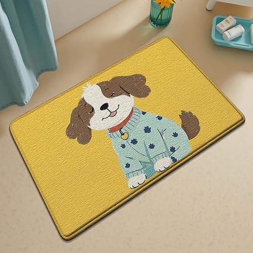 Badezimmermatte Braun Gelb Hund Bath Mat Mikrofaser Badmatte Langlebig Badezimmerteppich rutschfest Badematte Schnelltrocknend Duschvorleger Verdicken Badvorleger Waschbar Badezimmermatten 40x60cm von LNXSESN