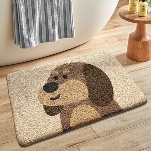 Badezimmermatte Braun Hund Bath Mat Mikrofaser Badmatte Langlebig Badezimmerteppich rutschfest Badematte Schnelltrocknend Duschvorleger Verdicken Badvorleger Waschbar Badezimmermatten 40x60cm von LNXSESN