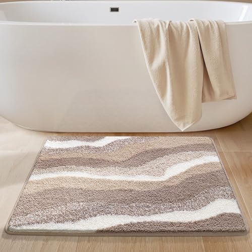 Badezimmermatte Braune Creme Weiß Bath Mat Mikrofaser Badmatte Waschbar Badezimmerteppich rutschfest Badematte Schnelltrocknend Badezimmermatten Verdicken Badmatten Badvorleger 50x80cm Badezimmermatte Braune Creme Weiß Bath Mat Mikrofaser Badmatte Waschbar Badezimmerteppich rutschfest Badematte Schnelltrocknend Badezimmermatten Verdicken Badmatten Badvorleger 50x80cm von LNXSESN
