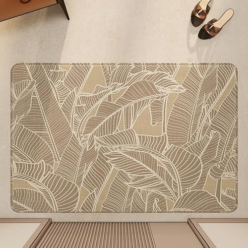 Badezimmermatte Braune Tropische Blätter Badmatte Mikrofaser Bath Mat Waschbar Badezimmerteppich Duschvorleger rutschfest Badematte Schnelltrocknend Badvorleger Verdicken Badezimmermatten 40x60cm von LNXSESN