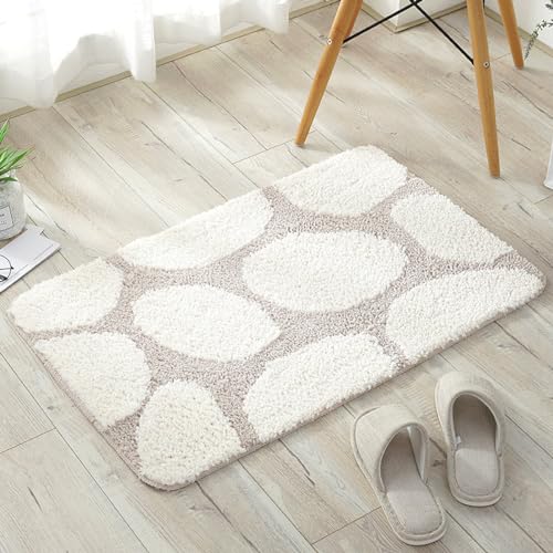 Badezimmermatte Creme Beige Bath Mat Mikrofaser Badezimmerteppich rutschfest Badematte Schnelltrocknend Duschvorleger rutschfest Waschbar Badteppich Verdicken Bad Teppich Badmatte 50x80cm von LNXSESN