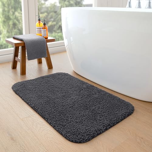 Badezimmermatte Dunkelgrau Badmatte Mikrofaser Bath Mat Waschbar Badezimmerteppich Duschvorleger rutschfest Badematte Schnelltrocknend Badvorleger Verdicken Badezimmermatten 50x80cm von LNXSESN