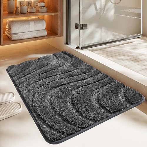 Badezimmermatte Dunkelgrau Drucken Badmatte Mikrofaser Bath Mat Waschbar Badezimmerteppich Duschvorleger rutschfest Badematte Schnelltrocknend Badvorleger Verdicken Badezimmermatten 40x60cm von LNXSESN