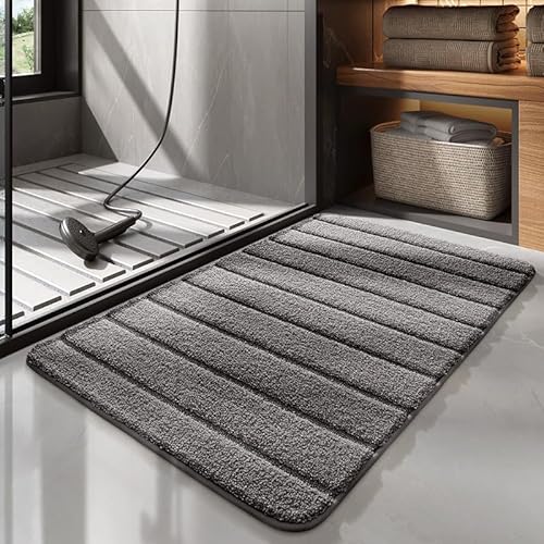 Badezimmermatte Dunkelgraue Streifen Badmatte Mikrofaser Bath Mat Waschbar Badezimmerteppich Duschvorleger rutschfest Badematte Schnelltrocknend Badvorleger Verdicken Badezimmermatten 40x60cm von LNXSESN