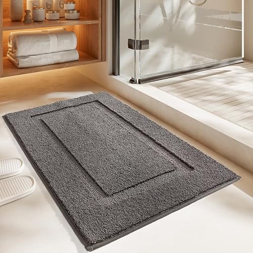 Badezimmermatte Dunkelgraues Rechteck Badmatte Mikrofaser Bath Mat Waschbar Badezimmerteppich Duschvorleger rutschfest Badematte Schnelltrocknend Badvorleger Verdicken Badezimmermatten 40x60cm von LNXSESN