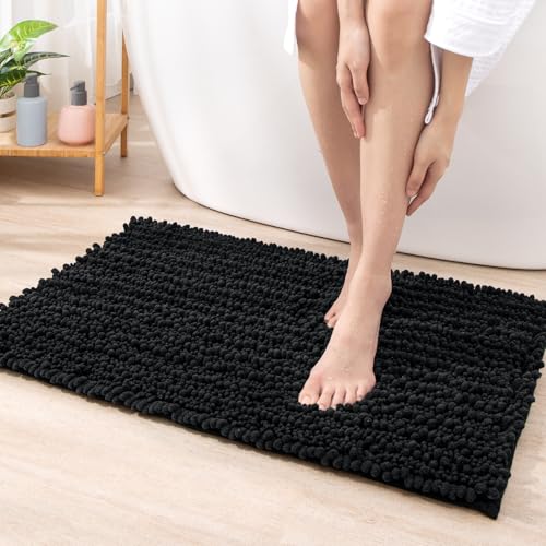 Badezimmermatte Elegant Schwarz Badmatte Mikrofaser Bath Mat Waschbar Badezimmerteppich Duschvorleger rutschfest Badematte Schnelltrocknend Badvorleger Verdicken Badezimmermatten 40x60cm von LNXSESN