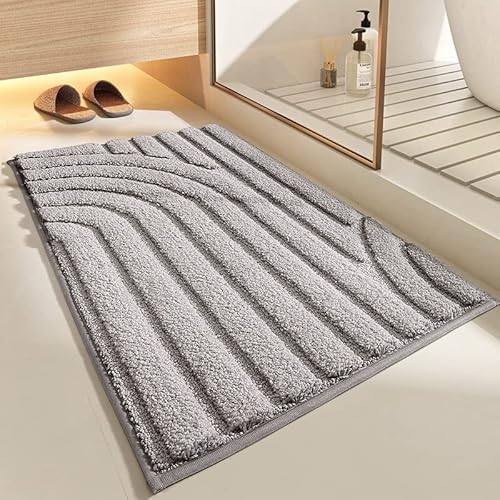 Badezimmermatte Elegantes Grau Badmatte Mikrofaser Bath Mat Waschbar Badezimmerteppich Duschvorleger rutschfest Badematte Schnelltrocknend Badvorleger Verdicken Badezimmermatten 50x80cm von LNXSESN