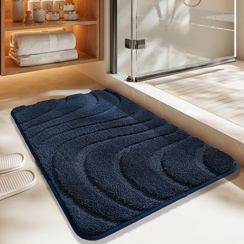 Badezimmermatte Elegantes Navy Blue Badmatte Mikrofaser Bath Mat Waschbar Badezimmerteppich Duschvorleger rutschfest Badematte Schnelltrocknend Badvorleger Verdicken Badezimmermatten 50x80cm von LNXSESN