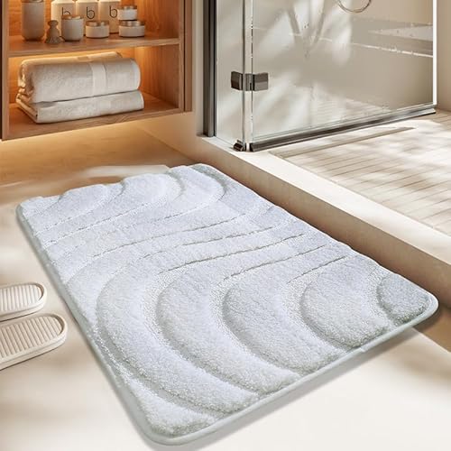 Badezimmermatte Elegantes Weiß Badmatte Mikrofaser Bath Mat Waschbar Badezimmerteppich Duschvorleger rutschfest Badematte Schnelltrocknend Badvorleger Verdicken Badezimmermatten 50x80cm von LNXSESN