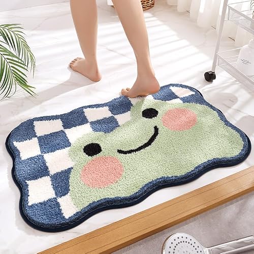 Badezimmermatte Froschblaue Geometrie Badmatte Mikrofaser Bath Mat Waschbar Badezimmerteppich Duschvorleger rutschfest Badematte Schnelltrocknend Badvorleger Verdicken Badezimmermatten 40x60cm von LNXSESN
