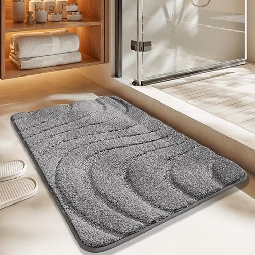 Badezimmermatte Graue Muster Badmatte Mikrofaser Bath Mat Waschbar Badezimmerteppich Duschvorleger rutschfest Badematte Schnelltrocknend Badvorleger Verdicken Badezimmermatten 50x80cm von LNXSESN