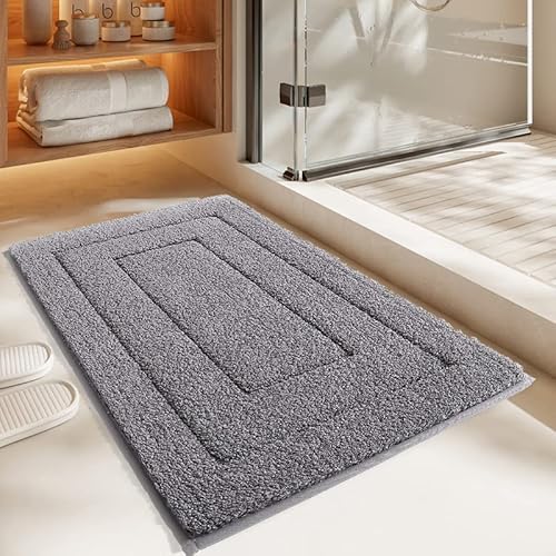 Badezimmermatte Graues Rechteck Badmatte Mikrofaser Bath Mat Waschbar Badezimmerteppich Duschvorleger rutschfest Badematte Schnelltrocknend Badvorleger Verdicken Badezimmermatten 50x80cm von LNXSESN
